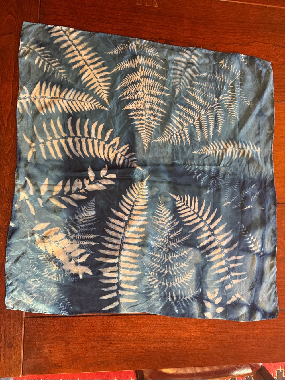 Silk Fern Pattern Cyanotype scarf